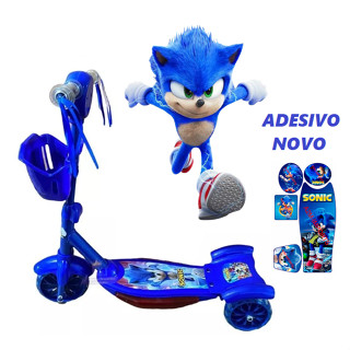 NOVO Patinete Musical Sonic Azul Menino Cestinha Música e Luzes 3 Rodas Ajustável + Surpresa em Oferta na Shopee