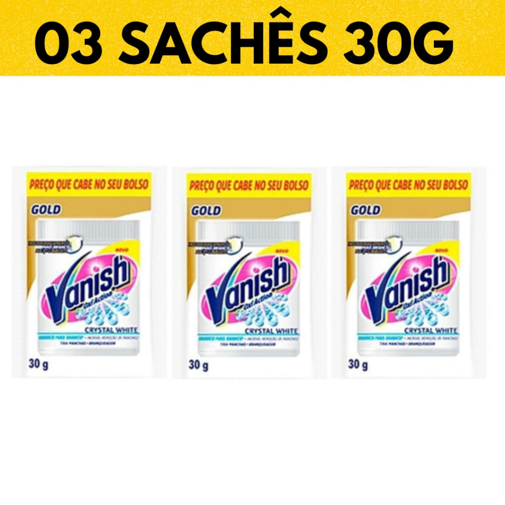 3 Tira Manchas Vanish Crystal White Branqueador Pó Sachê 30g