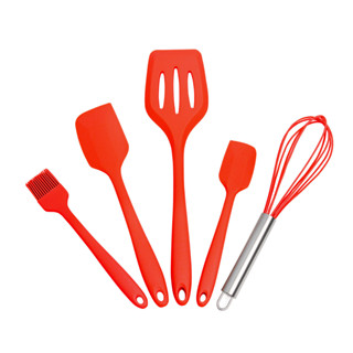 Kit 5 Peças Jogo De Utensílios Cozinha Em Silicone Servir Colher Concha Fouet Espátula