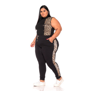 Calça Feminina Jogger Plus Size Listrada Malha Crepe Lycra Oferta