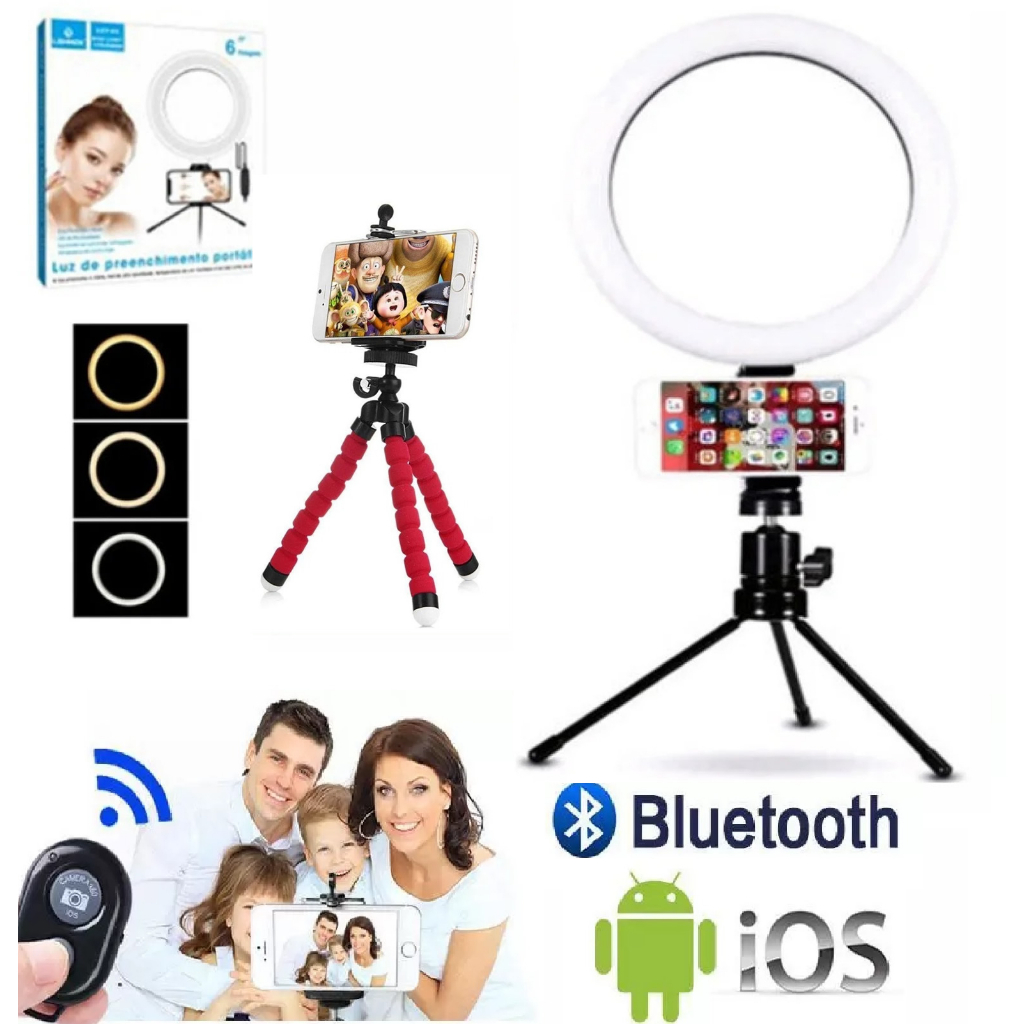 Kit ESPECIAL RING LIGHT DE 6 Polegada, com controle e tripé flexível