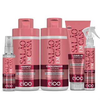 Eico Salão Em Casa Hidratação Intensiva Shampoo Condicionador 450ml + Creme Leave-in + Óleo Reparador + Spray Selante