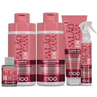 Eico Salão Em Casa Hidratação Intensiva Shampoo Condicionador 450ml + Modelador Leave-in + Óleo Reparador + Spray Selante