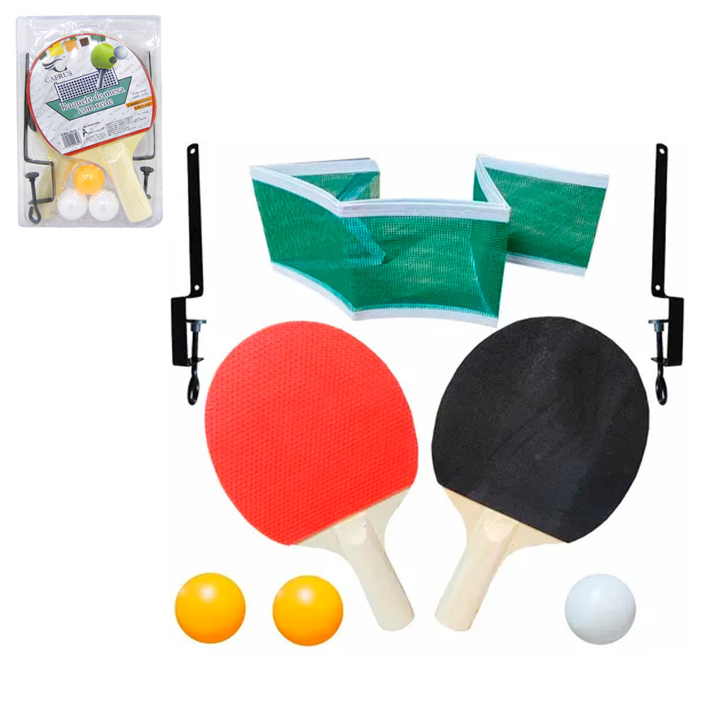 Kit 2 Raquetes Ping Pong Tênis de Mesa Com + 1 Bolinha + Rede + Suporte Rede Certificado Inmetro