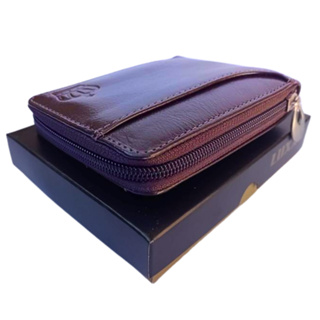 Carteira de couro ziper masculina Luxxo Marrom Slim pequena em Oferta na Shopee