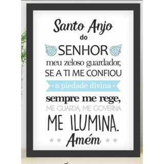 Quadro Decorativo Oração Santo Anjo Do Senhor 1 peça - Painel Decoração Quarto Infantil - Sem Moldura