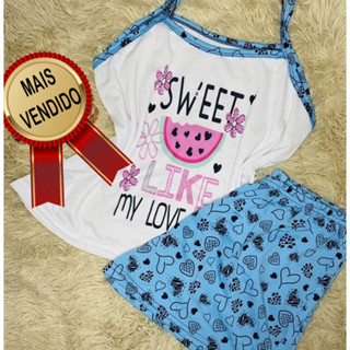 BABY DOLL MALHA PERSONAGEM PP SHORT DOLL ALCINHA PIJAMA LINHA NOITE SHORT ESTAMPADO