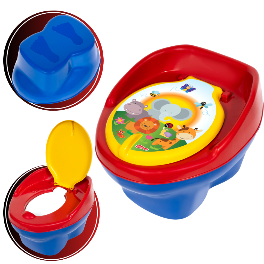 Troninho Infantil Penico Privadinha Pinico Infantil Bichinhos Azul c/ Vermelho Styll Baby NAO MUSICAL