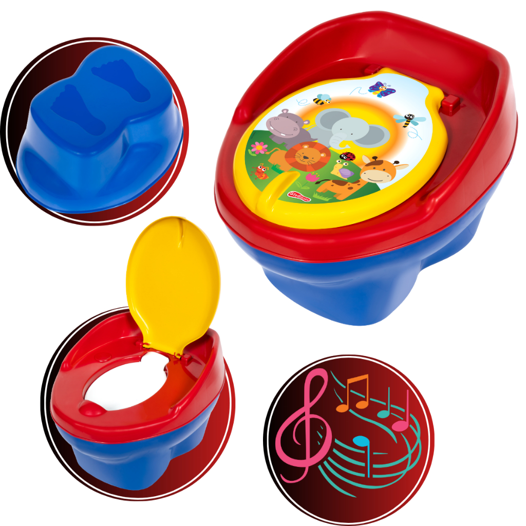 Troninho Infantil Musical Pinico Para Bebê Desfralde Privadinha Assento Redutor Sanitário Penico Removível Base Vira Um Banquinho Baby Bichinhos Brinquedos Styll
