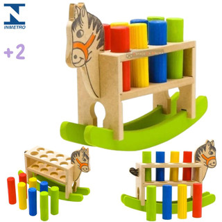 Brinquedo Cavalo Cavalinho Pedagógico De Madeira Pinos Encaixe Coloridos Educativo Montessori Didático