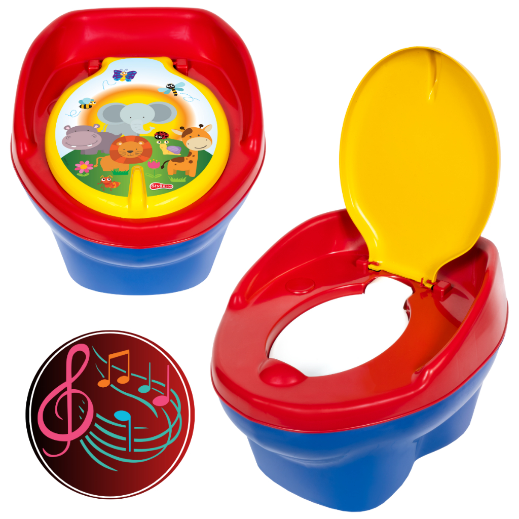 Troninho Infantil MUSICAL Pinico Penico Para Bebê Suporta Até 23kg Desfralde Base Vira Um Banquinho Privadinha Redutor De Assento Sanitário Removível Baby Bichinhos Brinquedos Styll