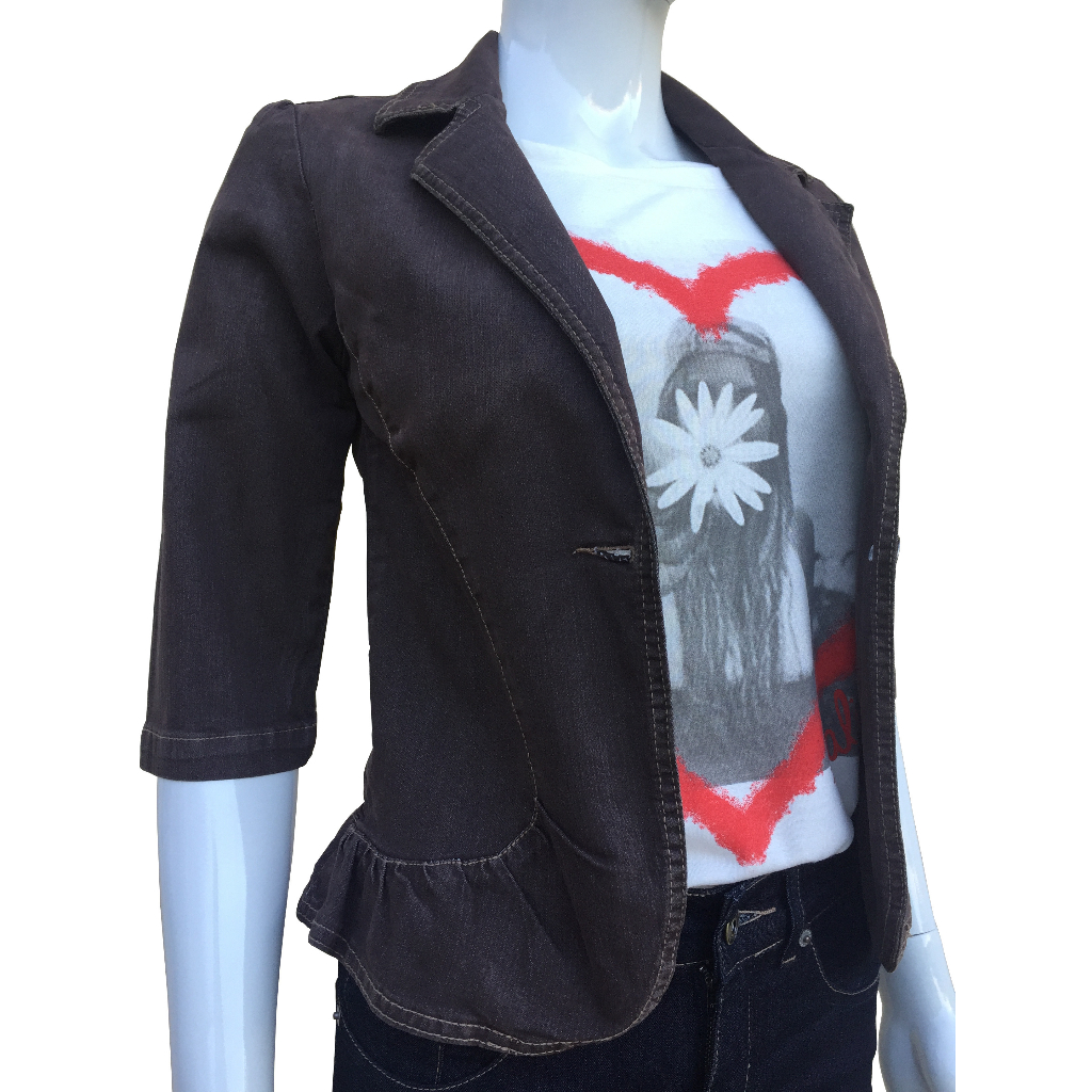 Blazer Feminino em Jeans Casaco Curto várias cores com Babado Terninho Social aberto botões Outono Inverno