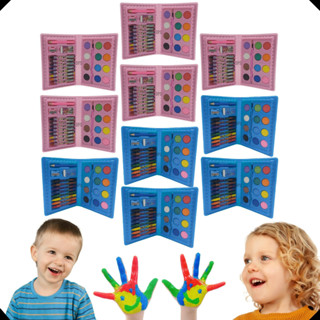 Kit 5 Maletas Estojo Escolar Pintura Infantil 24 Peças Giz Canetinha Tinta Aquarela Multicores Desenhos Colorir Papelaria Festa Presente Lembrança