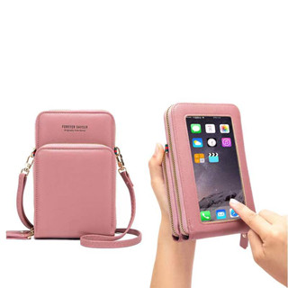 Bolsa feminina Carteira de telefone com tela sensível ao toque porta-cartão 3zíper Multifuncional
