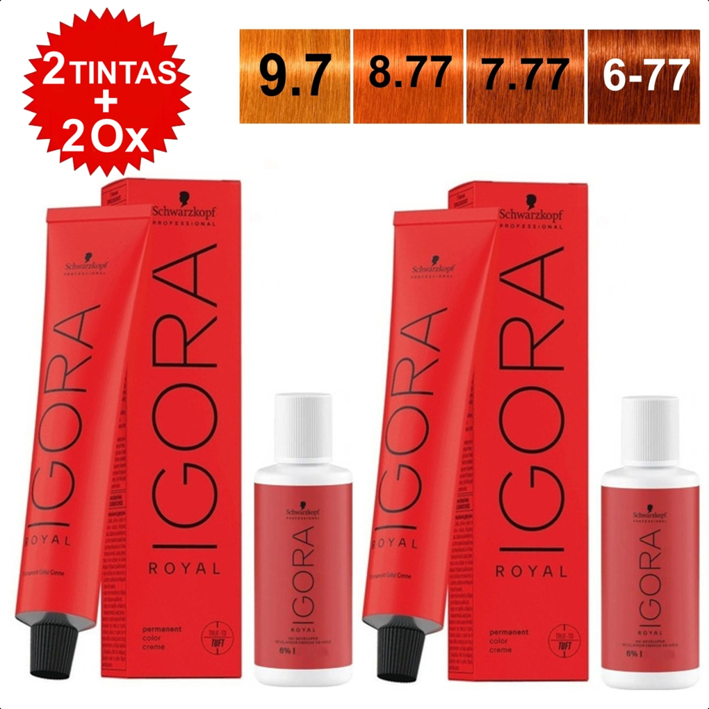 Kit 2 Tintas e 2 Ox Coloração Ruivo Igora Royal 8-77 7-77 6-77 9-7 Cobre Schwarzkopf