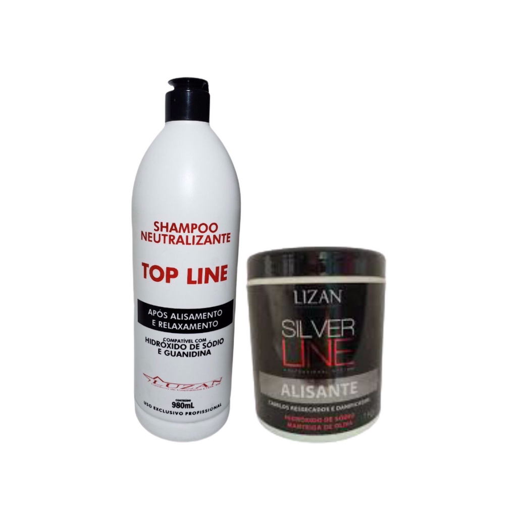 Kit 1 Top Line Shampoo Neutralizante Após Alisamento e Relaxamento 980mL, 1 Alisante Silver Line 1kg