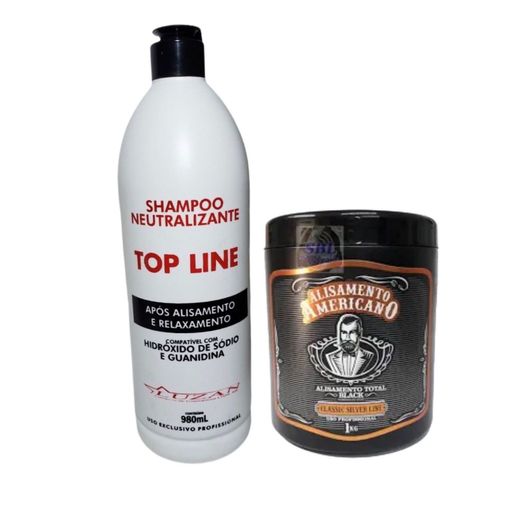 Kit 1 Top Line Shampoo Neutralizante Após Alisamento e Relaxamento 980ML, 1 Alisamento Americano Black 1KG