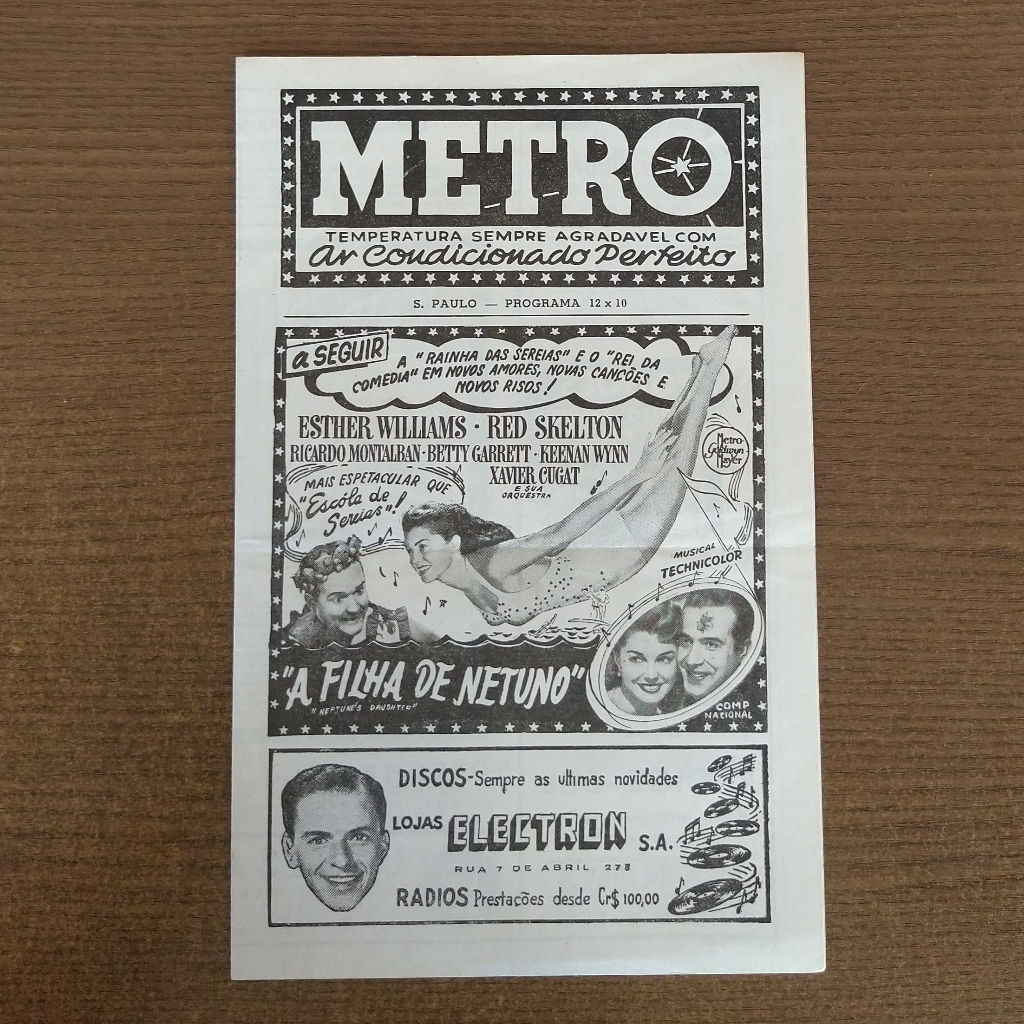 Folheto Antigo 1949 Programa Cine Metro São Paulo Avenida São João A Filha de Netuno MGM Propaganda Antiga
