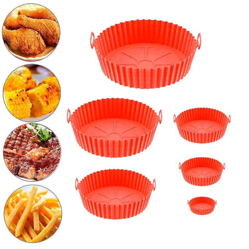 Kit C/6 Formas de Silicone Para Air fryer Tamanho variados Reutilizável Protetor Assadeira Com Alça