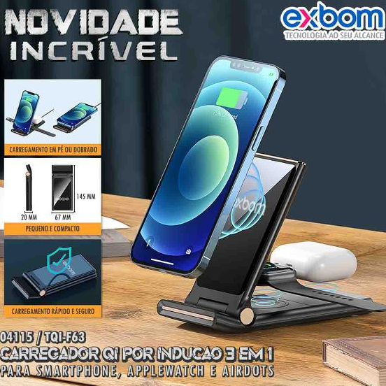 Carregador por indução estação 3 em 1 Apple Watch e Airpod e Earbuds Smartphones DIVERSOS MODELOS