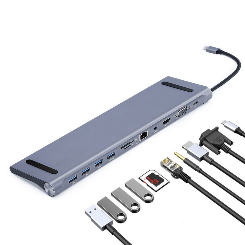 HUB TIPO C 11 EM 1 com espelhamento extensor macbook/ultrabook/smartphones HDMI/RJ45/PD/LAN/SD/VGA