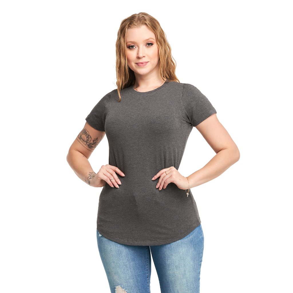 Camiseta Long Line Feminina Manga Curta Viscolycra C11 em Oferta na Shopee