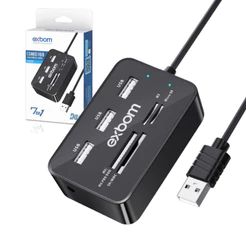 Hub 3 x USB 2.0 com leitor de cartão de memoria 7 em 1 EXBOM UH-R230
