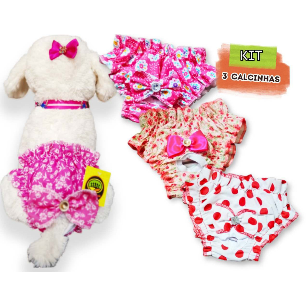 Calcinha 3 Peças Roupa Cachorro Pós Cirúrgica Castração Cio