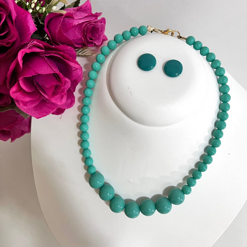 1 colar bola e 1 par de brinco botão resina pequeno feminino moda tendência elegante trabalho festa em Oferta na Shopee