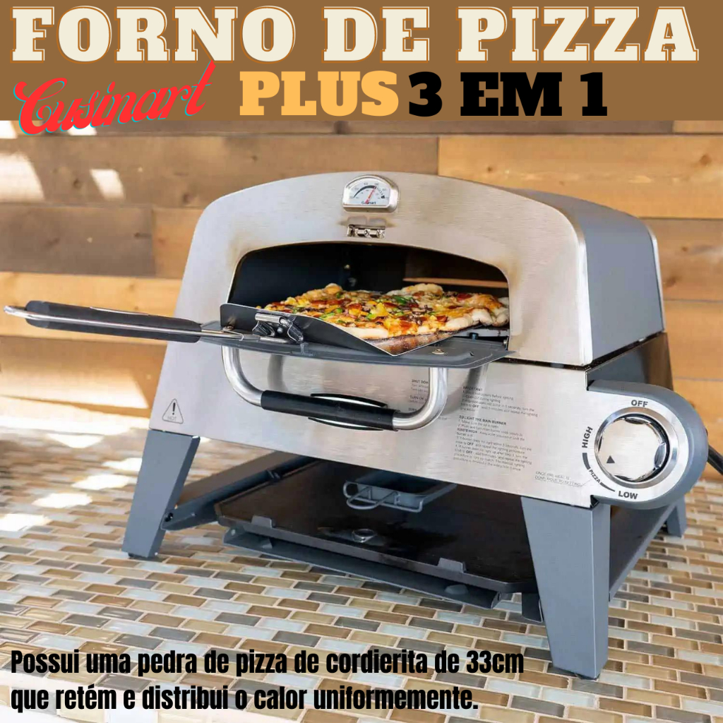 Forno de Pizza a Gás 3 em 1 em Inox Cuisinart  - Forno De Pizza | Churrasqueira | Chapa