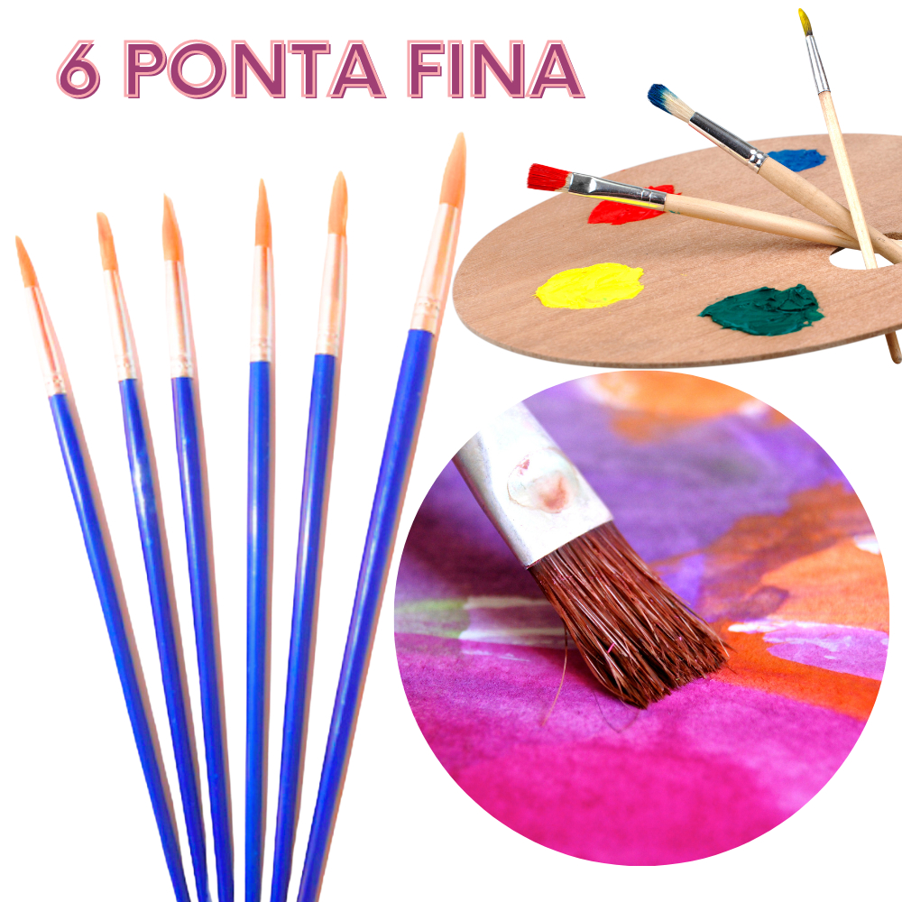 Detalhes do Kit 12 Pincéis Artesanato Ponta Fina Redonda E Chato Pintura
