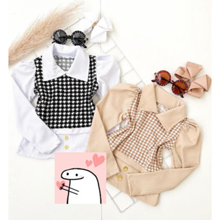 Conjunto Calça Cirrê Tratorada e Blusa Sobreposição Manga Longa Pied Poule Menina Infantil Luxo Diva em Oferta na Shopee