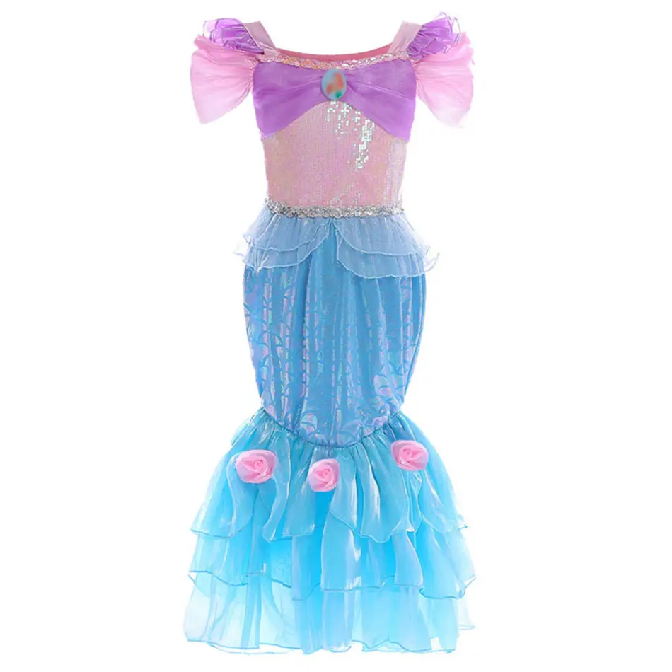 Vestido Fantasia Festa Infantil Temático A Pequena Sereia Ariel Lilás Lindo