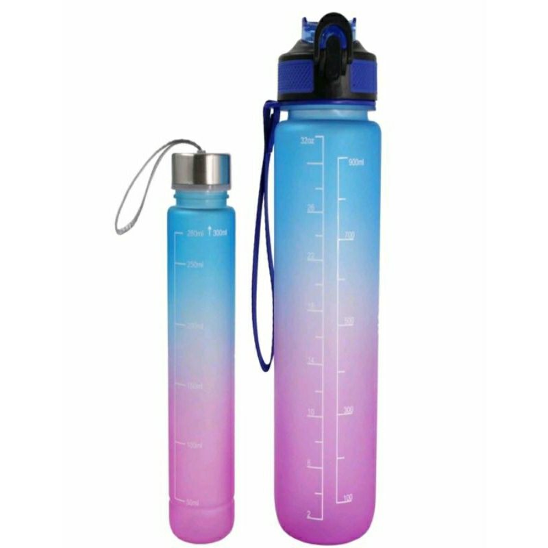 Kit 2 Garrafas Squeze Academia 300ml e 1000ml Com Bico de Silicone e Canudo, Adesivos 2d e 3d Padrão Aleatório