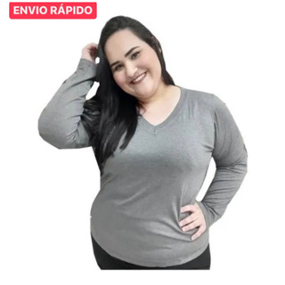 Blusa Feminina  Manga Longa Gola v Segunda Pele de Frio Basica Plus Size Treino Casual Academia Dia a Dia em Oferta na Shopee