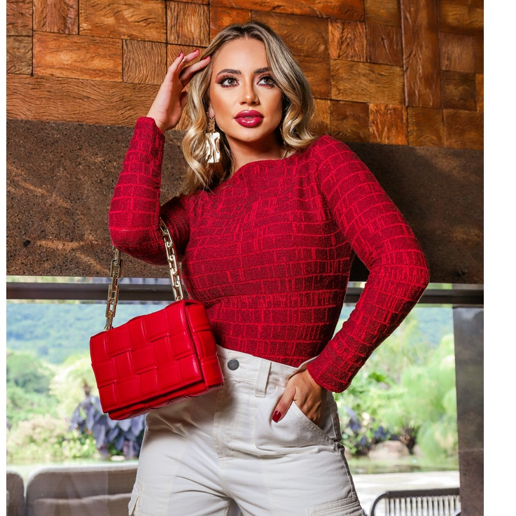 Blusa Feminina Manga Longa Tricot Tijolinho