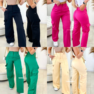 Calça Cargo Tecido Alfaiataria Wide