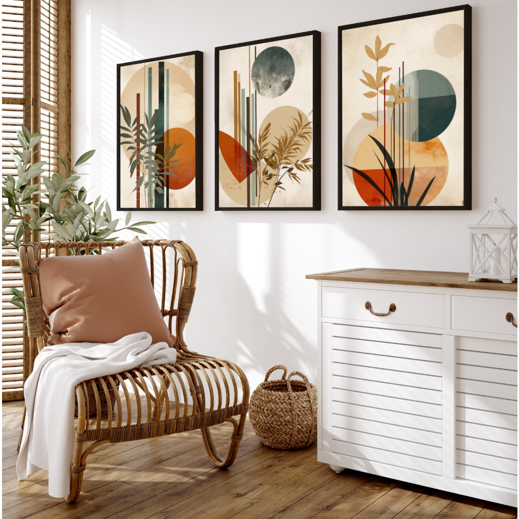 Quadro Decorativo Trio com Vidro Folhagem Folhas para Sala Hall em Oferta na Shopee