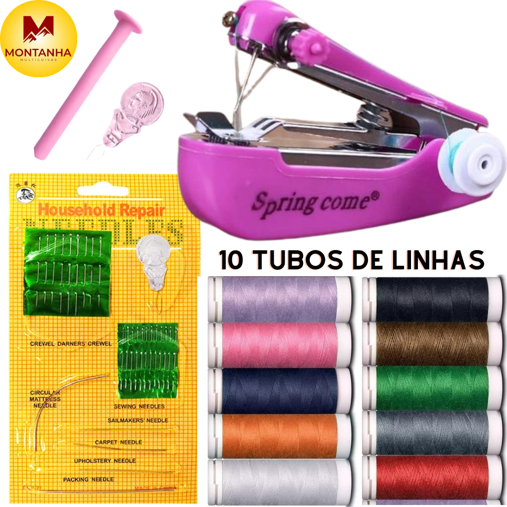 Mini Maquina De Costura Manual Portátil De Mão + Kit Costura Agulha Linha Agulhas Linhas