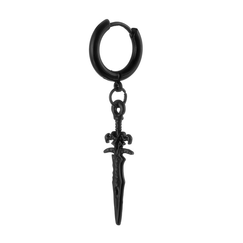 Par de Brinco de espada preto prata argola pequeno Colar corrente espada masculino feminino rock roqueiro de fecho