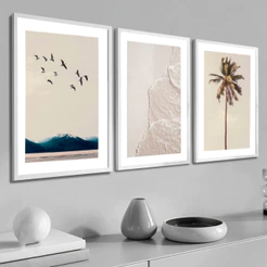 Quadro Decorativo Kit 3 Peças Sala Quarto Moldura Praia Mar Moderno