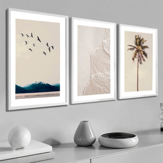 Conjunto Quadros Decorativos Praia Mar Moldura Sala Quarto Hall Recepção
