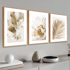 Quadro Decorativo Com Moldura Sala Quarto 40x60 Folhagem Dourada Moderna Líder Molduras