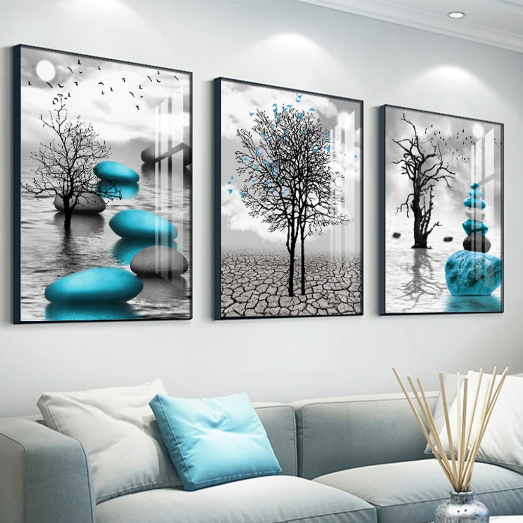 Kit 3 Quadros Decorativos Abstrato Moderno Moldura Sala Recepção Hall