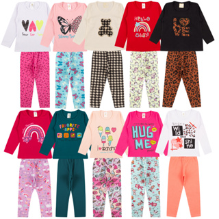 Kit Sortido 6 Peças de Roupas Feminino Infantil Inverno e meia estação – 3 camisas manga longa + 3 calças legging em Oferta na Shopee