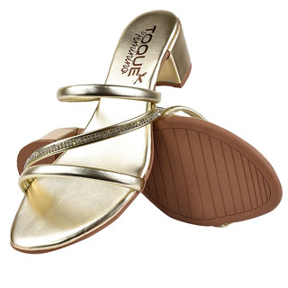 Tamanco Feminino Saltinho Tiras Strass Confortável Toque Feminino