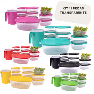 Kit 10 Potes de Plástico com Tampa + 1 Jarra para Suco Vasilhas de Plástico