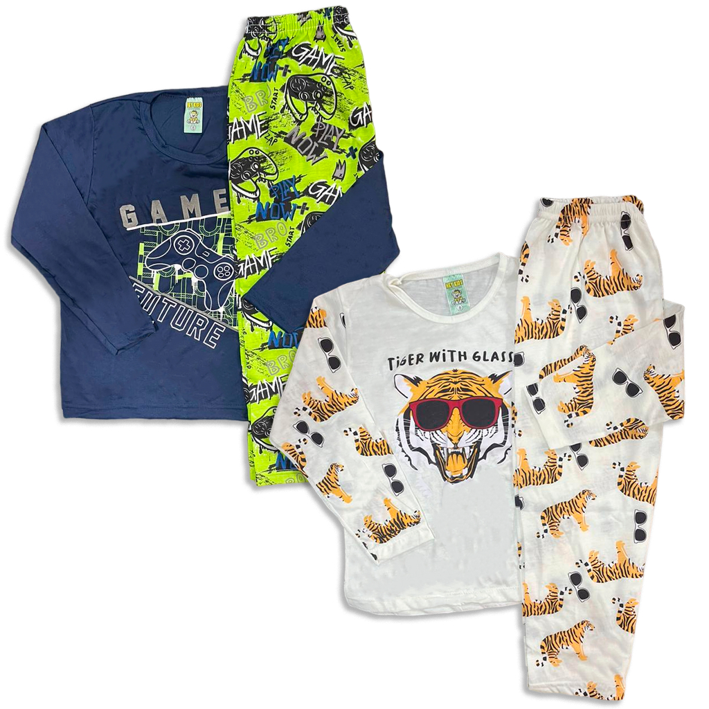 Kit 04 Peças Pijama Infantil Menino Estampado 100% Algodão Inverno Outono Sortido