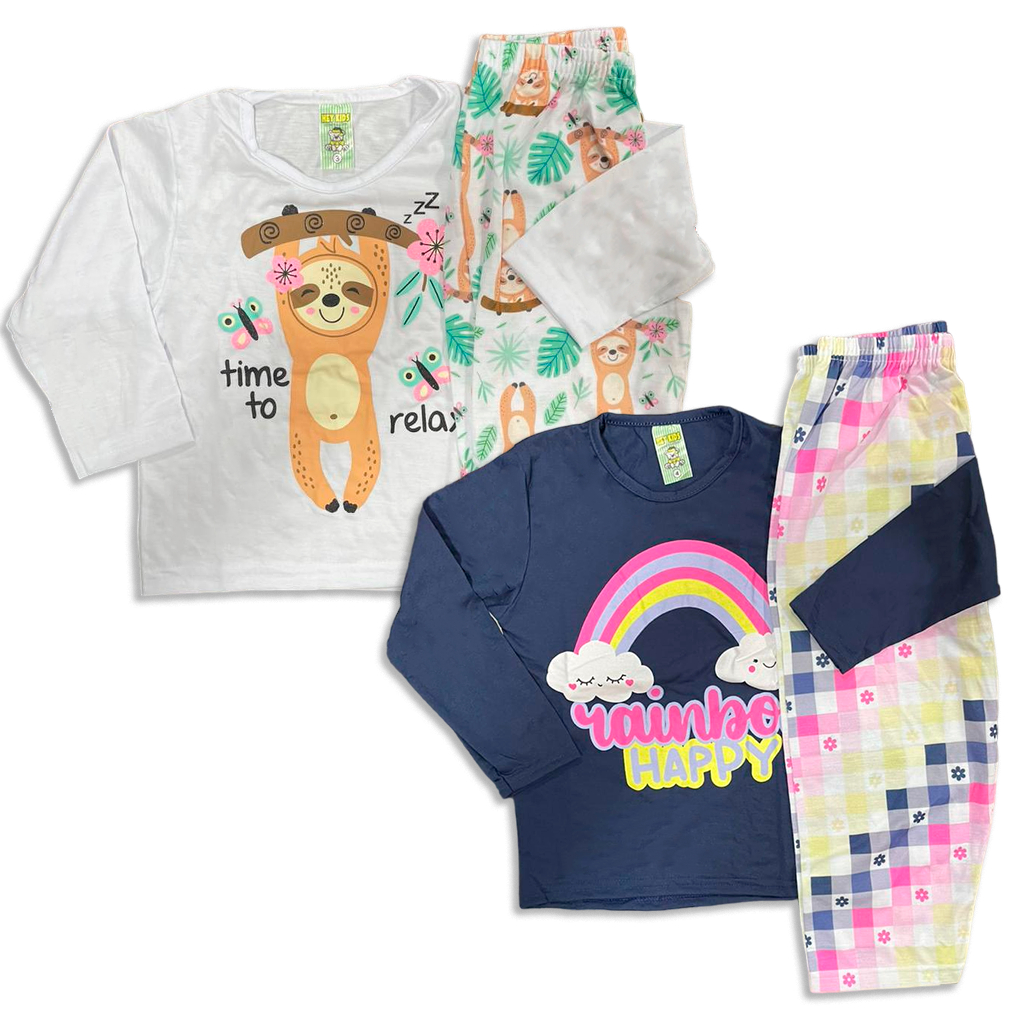 Kit 04 Peças Pijama Infantil Menina Estampado 100% Algodão Inverno Outono Sortido