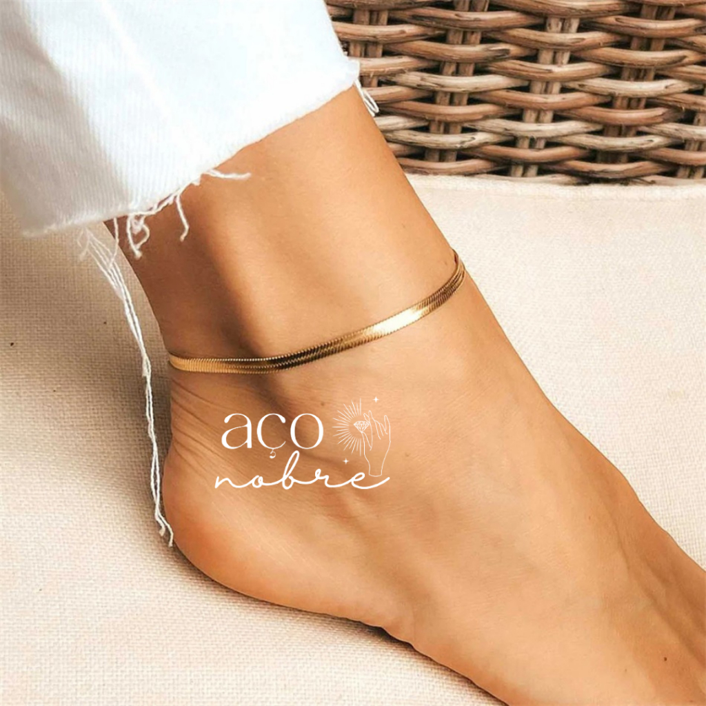 Tornozeleira Fita Aço Inox Não Escurece Joias Em Aço Inox
